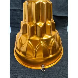 Vintage Tall Turks Head Pudding Mold in Pink Copper Aluminum